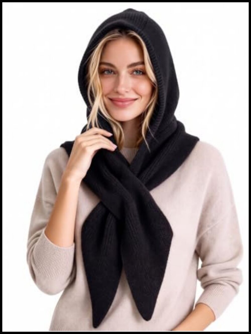 Wool Blend Knit Hooded Scarf Balaclava Hood Hat Neck Warmer One Size